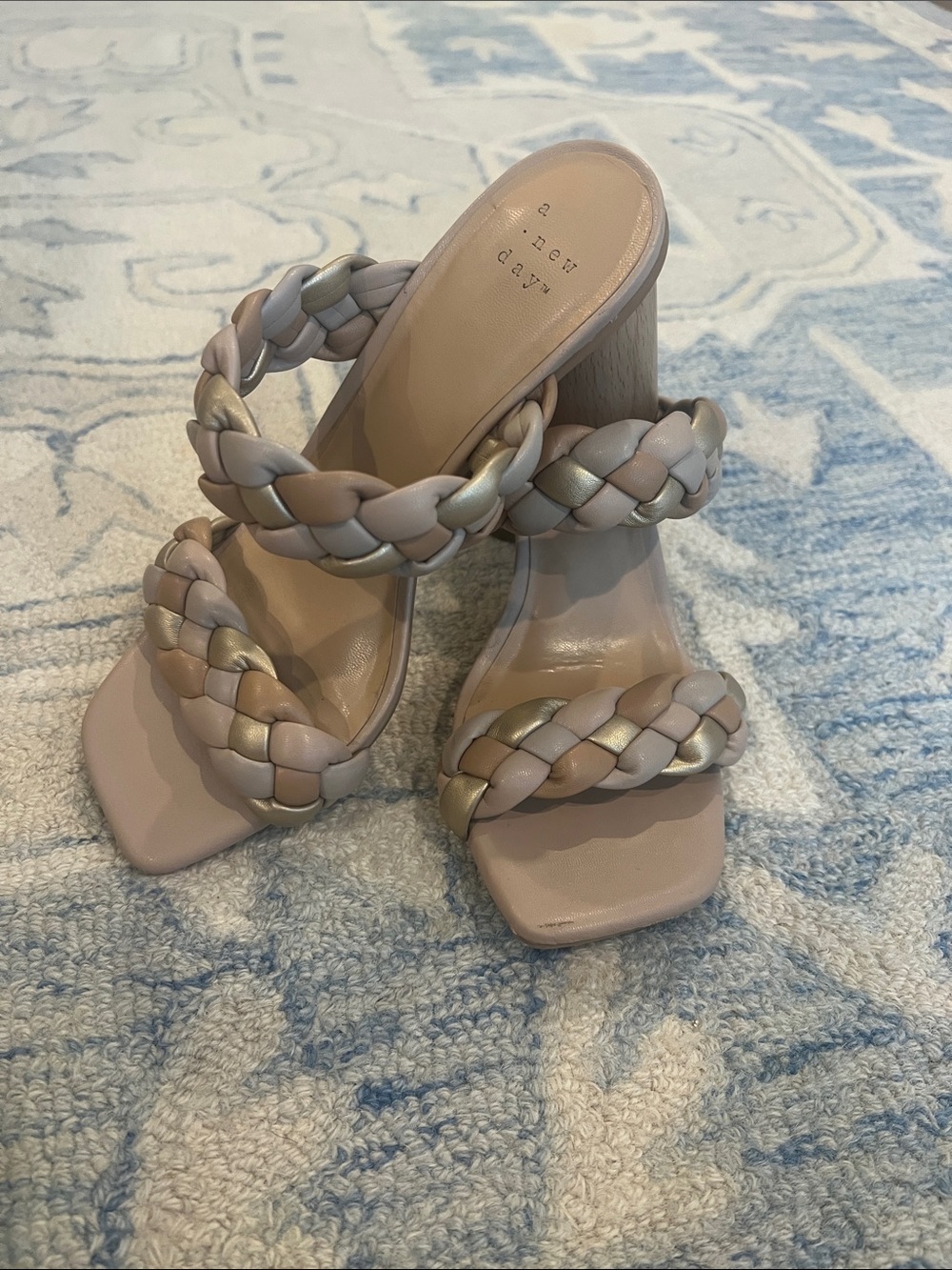 a new day Braided Double-Strap Block Heels - Cream with Gold Accent